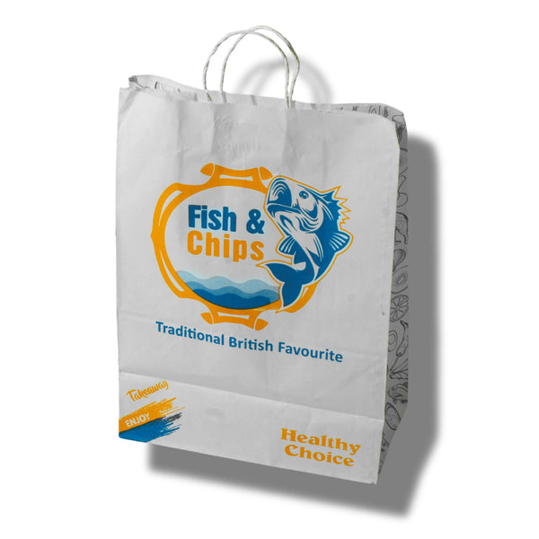 Printed Fish & Chips White Delivery Bag Heavy Duty Wholesale