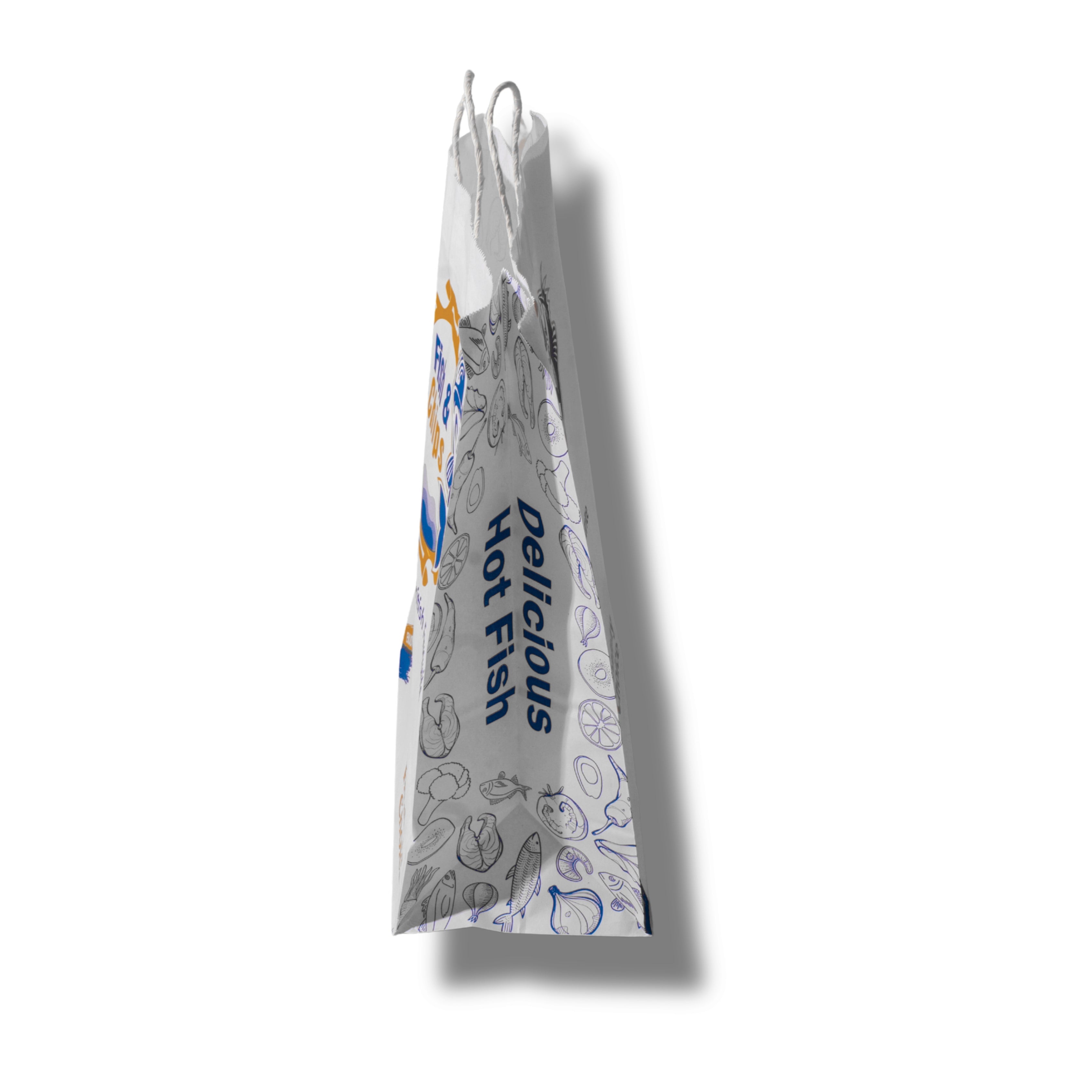 Printed Fish & Chips White Delivery Bag Heavy Duty Wholesale