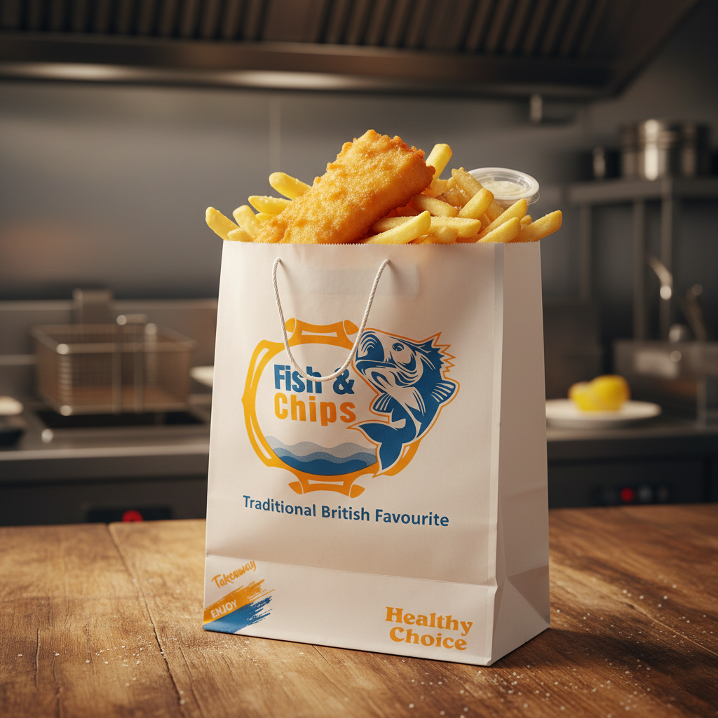 Printed Fish & Chips White Delivery Bag Heavy Duty Wholesale