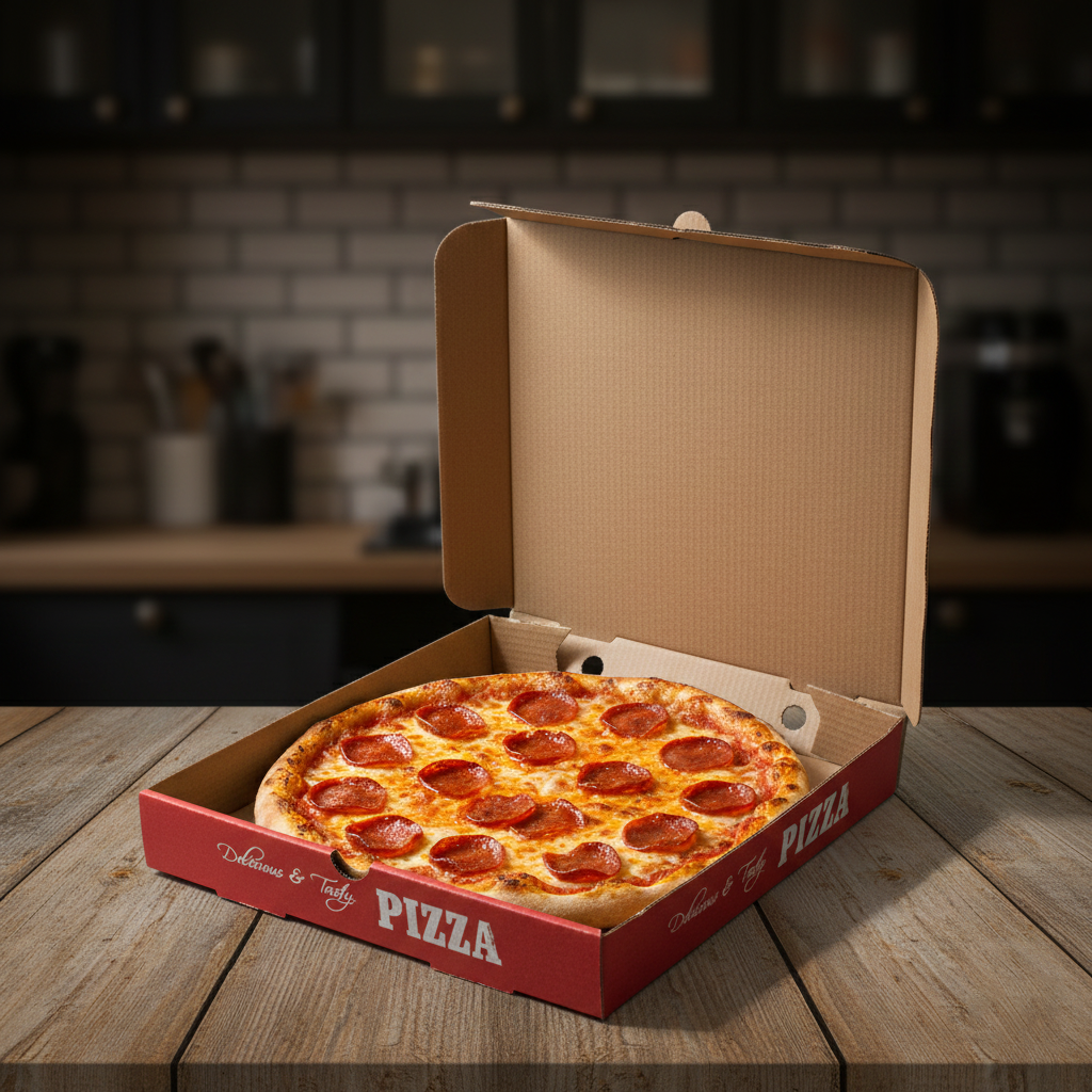 9” Pizza Box Full Colour Print White Liner Heavy Duty Takeaway
