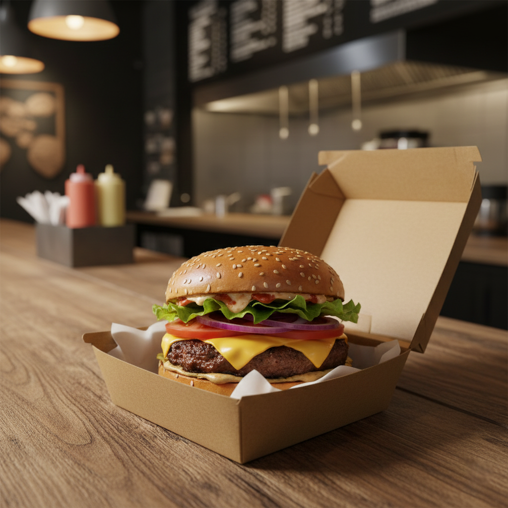 Brown Clamshell Burger Box – Recyclable Takeaway Packaging